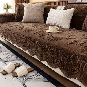 Elegant Brown Non-Slip Sofa Cover (35x82) NEW